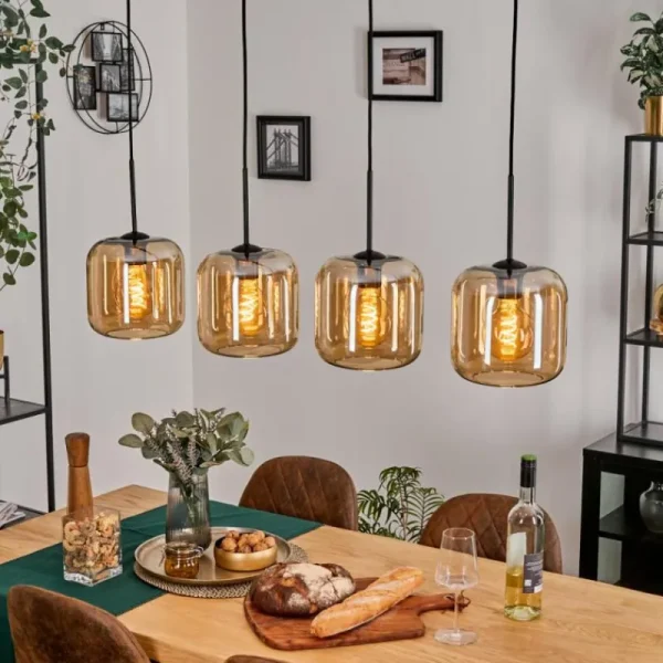 hofstein Lauden Suspension Noir, 4 lumières* Lampes En Verre