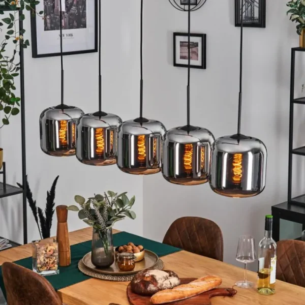 hofstein Lauden Suspension Noir, 5 lumières* Lampes En Verre