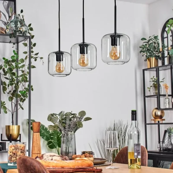 hofstein Lauden Suspension Noir, 3 lumières* Lampes En Verre