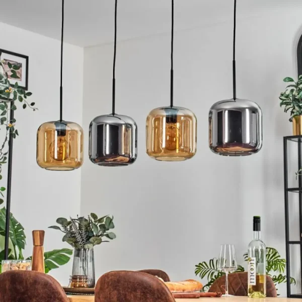 hofstein Lauden Suspension Noir, 4 lumières* Lampes En Verre