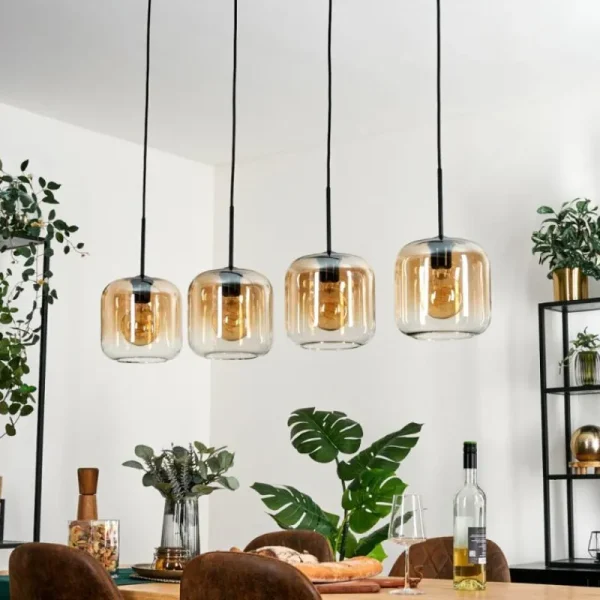hofstein Lauden Suspension Noir, 4 lumières* Lampes En Verre