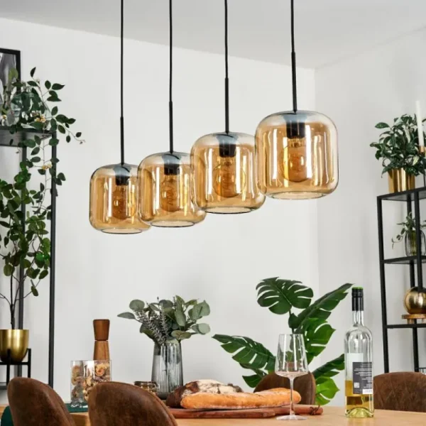 hofstein Lauden Suspension Noir, 4 lumières* Lampes En Verre