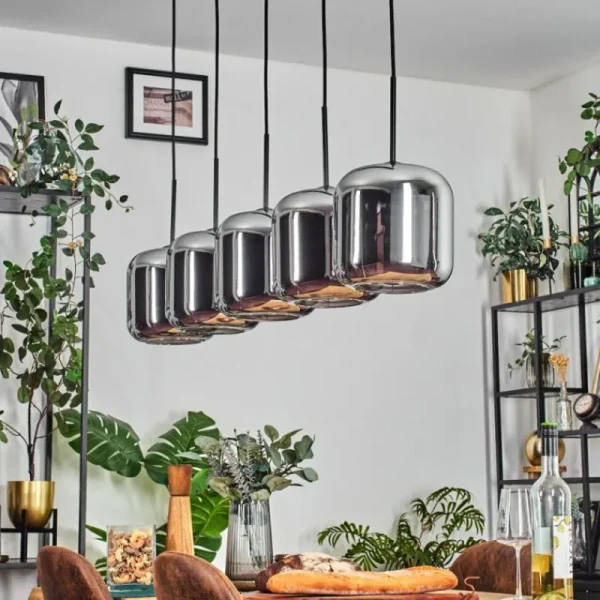 hofstein Lauden Suspension Noir, 5 lumières* Lampes En Verre