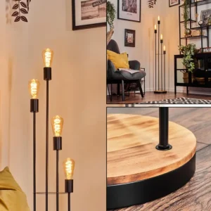 hofstein Limmingen Lampadaire Bois foncé, Noir, 4 lumières* Lampes Modernes