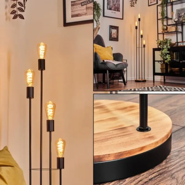 hofstein Limmingen Lampadaire Bois foncé, Noir, 4 lumières* Lampes Modernes