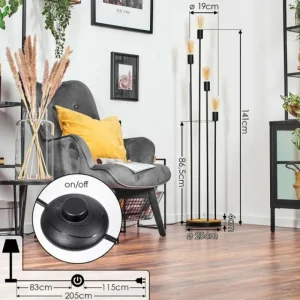 hofstein Limmingen Lampadaire Bois clair, Noir, 4 lumières* Lampes Modernes