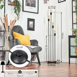 hofstein Limmingen Lampadaire Bois foncé, Noir, 4 lumières* Lampes Modernes