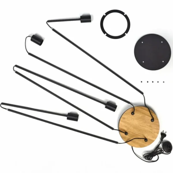 hofstein Limmingen Lampadaire Bois clair, Noir, 4 lumières* Lampes Modernes