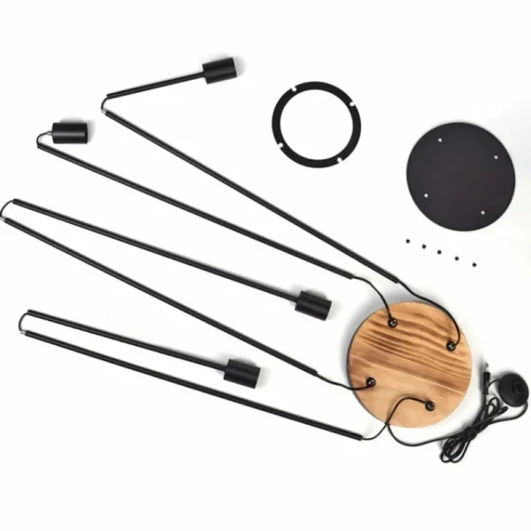 hofstein Limmingen Lampadaire Bois foncé, Noir, 4 lumières* Lampes Modernes