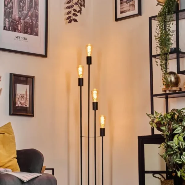 hofstein Limmingen Lampadaire Bois clair, Noir, 4 lumières* Lampes Modernes