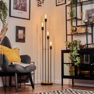 hofstein Limmingen Lampadaire Bois clair, Noir, 4 lumières* Lampes Modernes
