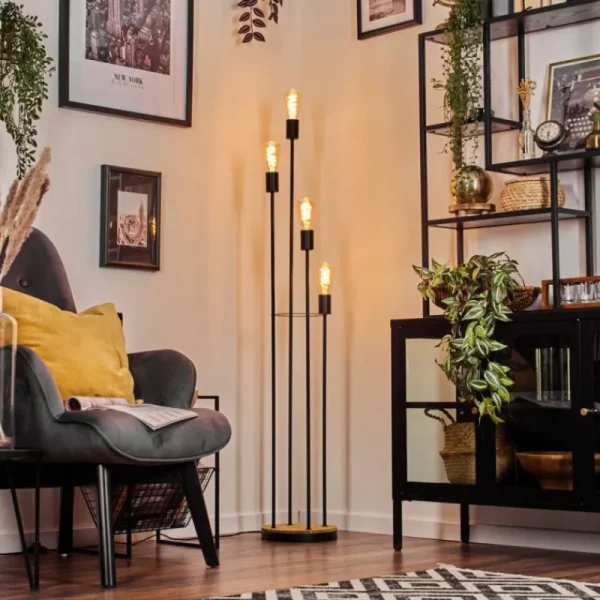 hofstein Limmingen Lampadaire Bois clair, Noir, 4 lumières* Lampes Modernes
