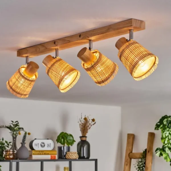 hofstein Lindberg Plafonnier Chrome, Brun clair, 4 lumières* Lampes Modernes