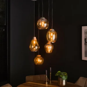 hofstein lustre Balanka Anthracite, 5 lumières* Lampes En Verre