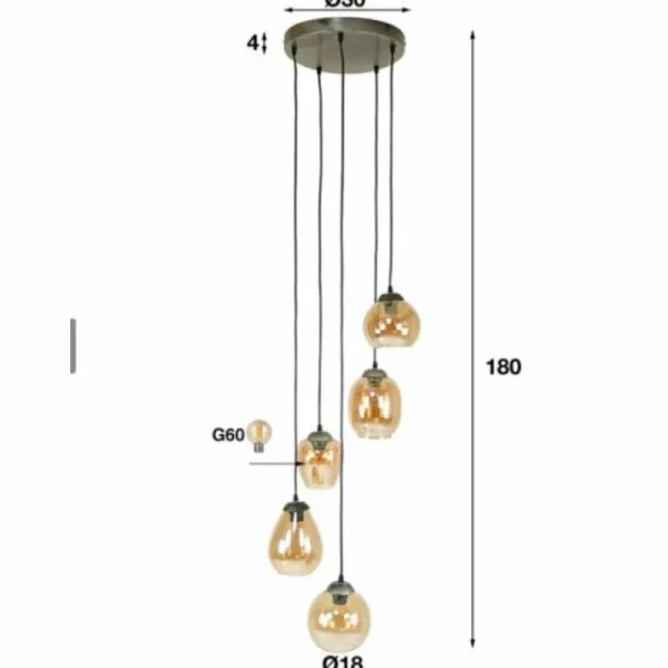 hofstein lustre Balanka Anthracite, 5 lumières* Lampes En Verre