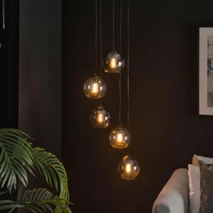 hofstein lustre Bicolore Anthracite, 5 lumières* Lampes En Verre