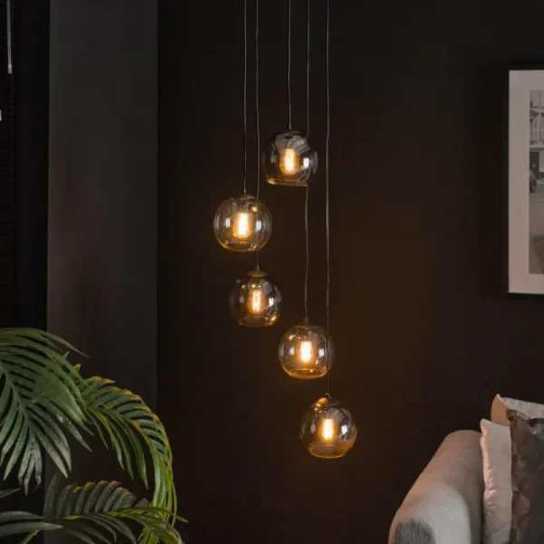 hofstein lustre Bicolore Anthracite, 5 lumières* Lampes En Verre