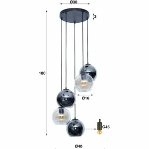 hofstein lustre Bicolore Anthracite, 5 lumières* Lampes En Verre