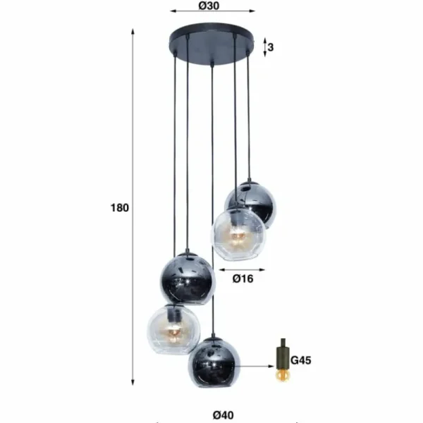 hofstein lustre Bicolore Anthracite, 5 lumières* Lampes En Verre