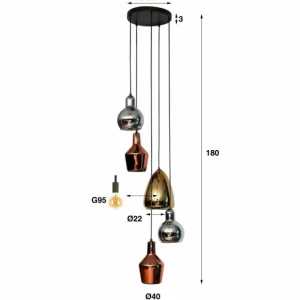 hofstein lustre Tricolore Noir, 5 lumières* Lampes En Verre
