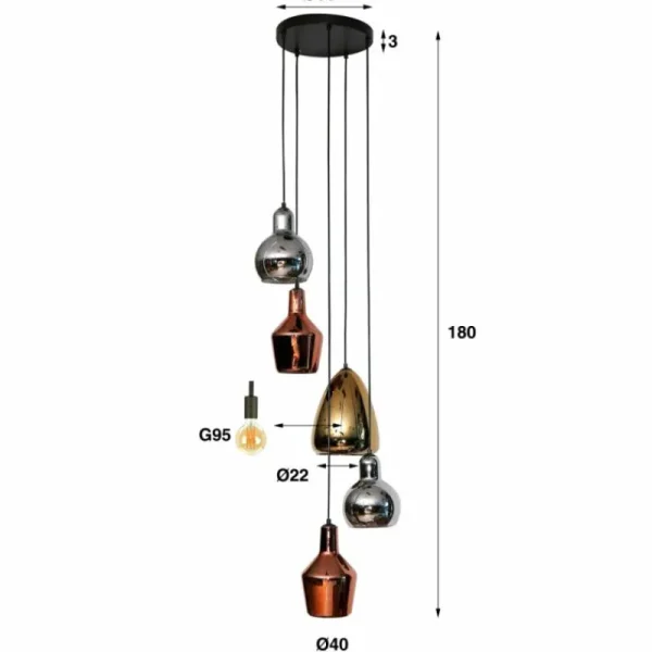 hofstein lustre Tricolore Noir, 5 lumières* Lampes En Verre