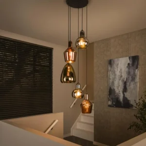 hofstein lustre Tricolore Noir, 5 lumières* Lampes En Verre