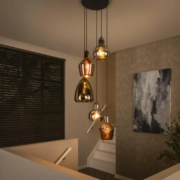 hofstein lustre Tricolore Noir, 5 lumières* Lampes En Verre