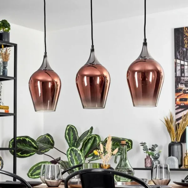 hofstein Lutarp Suspension, Suspension Chrome, Noir, 3 lumières* Lampes En Verre