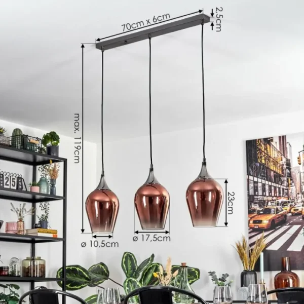 hofstein Lutarp Suspension, Suspension Chrome, Noir, 3 lumières* Lampes En Verre