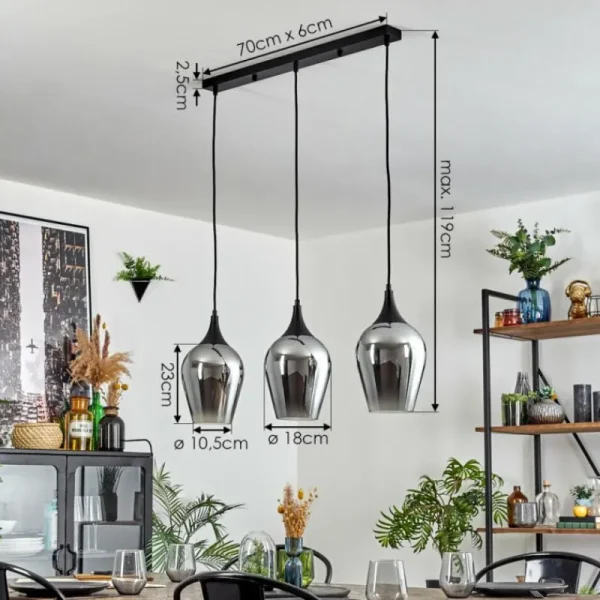 hofstein Lutarp Suspension, Suspension Noir, 3 lumières* Lampes Modernes