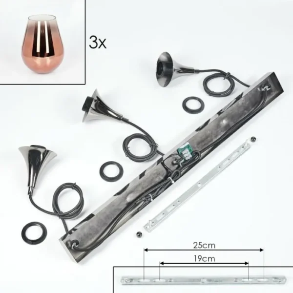 hofstein Lutarp Suspension, Suspension Chrome, Noir, 3 lumières* Lampes En Verre