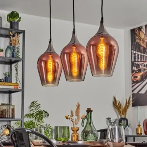 hofstein Lutarp Suspension, Suspension Chrome, Noir, 3 lumières* Lampes En Verre