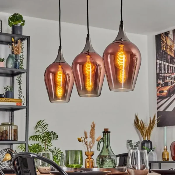 hofstein Lutarp Suspension, Suspension Chrome, Noir, 3 lumières* Lampes En Verre