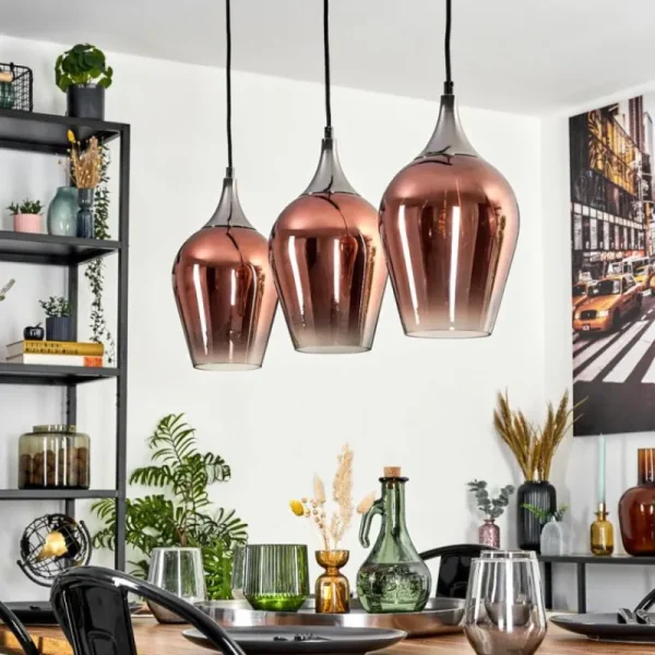 hofstein Lutarp Suspension, Suspension Chrome, Noir, 3 lumières* Lampes En Verre