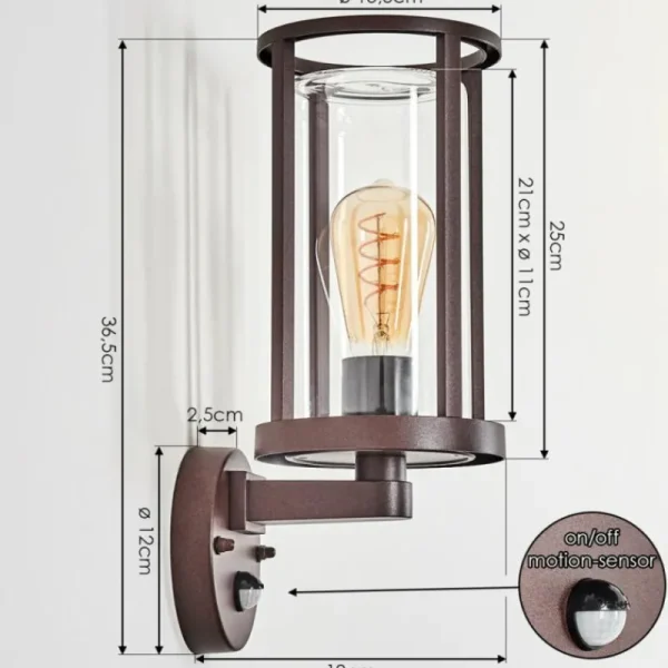 hofstein Martinha Lampe murale d´extérieur Rouille, 1 lumière, Détecteur de mouvement* Lampes Modernes