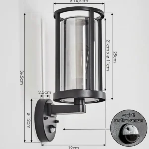 hofstein Martinha Lampe murale d´extérieur Noir, 1 lumière, Détecteur de mouvement* Lampes Modernes
