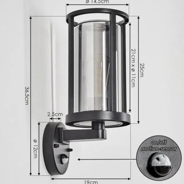 hofstein Martinha Lampe murale d´extérieur Noir, 1 lumière, Détecteur de mouvement* Lampes Modernes