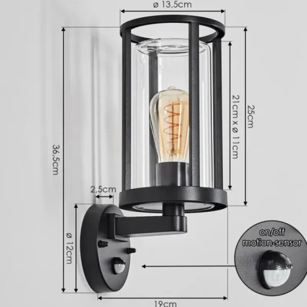 hofstein Martinha Lampe murale d´extérieur Noir, 1 lumière, Détecteur de mouvement* Lampes Modernes