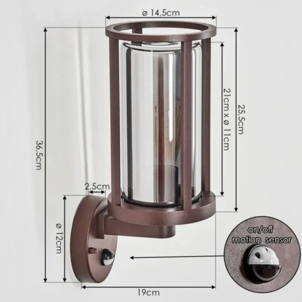 hofstein Martinha Lampe murale d´extérieur Rouille, 1 lumière, Détecteur de mouvement* Lampes Modernes