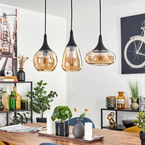 hofstein Maynal Suspension Noir, 3 lumières* Lampes En Verre