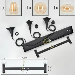 hofstein Maynal Suspension Noir, 3 lumières* Lampes En Verre