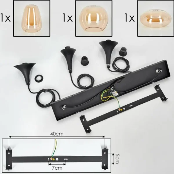 hofstein Maynal Suspension Noir, 3 lumières* Lampes En Verre