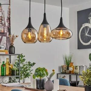 hofstein Maynal Suspension Noir, 3 lumières* Lampes En Verre