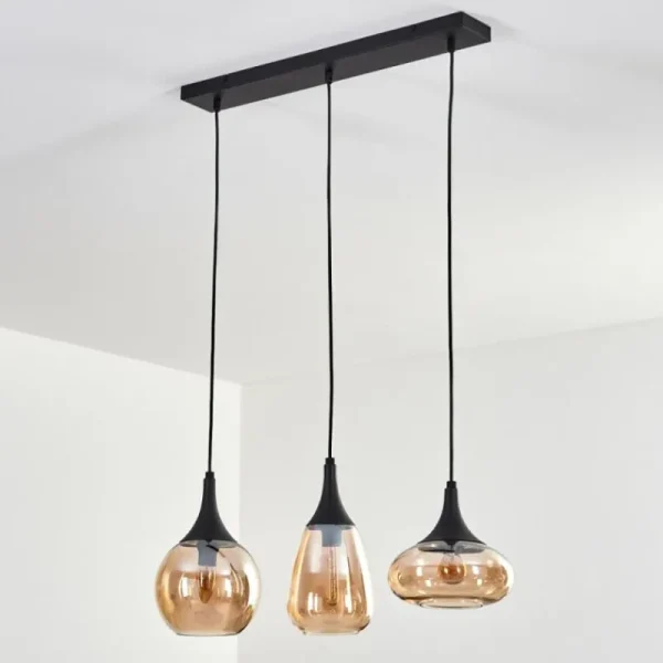 hofstein Maynal Suspension Noir, 3 lumières* Lampes En Verre