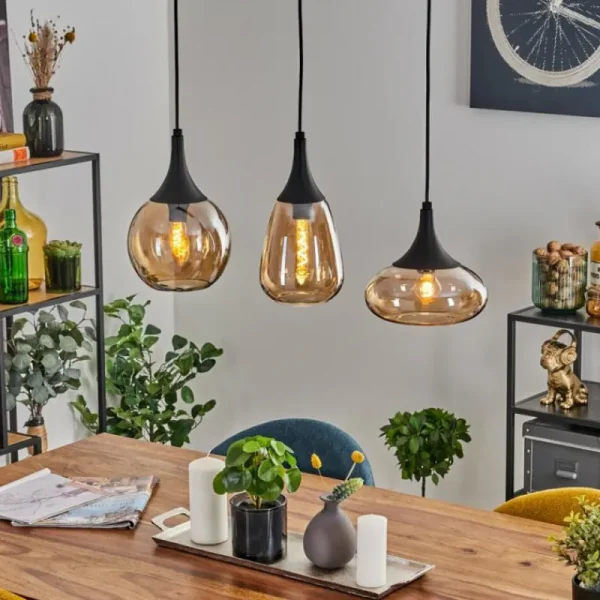 hofstein Maynal Suspension Noir, 3 lumières* Lampes En Verre