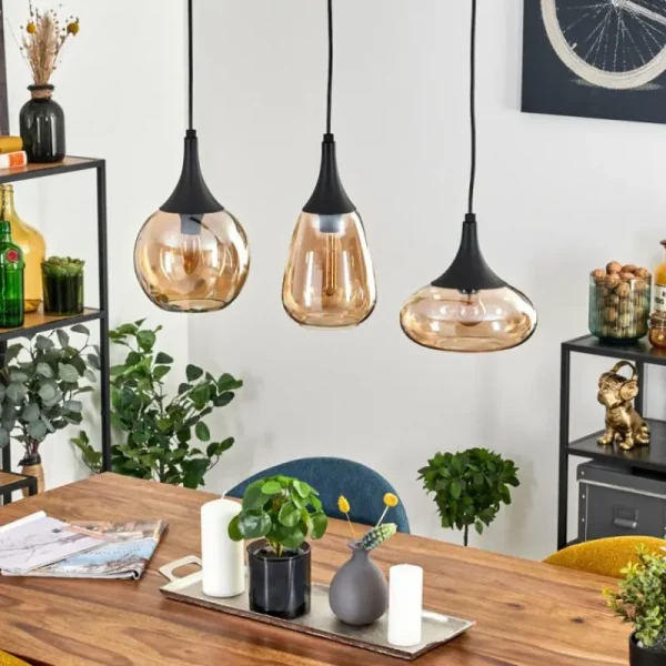 hofstein Maynal Suspension Noir, 3 lumières* Lampes En Verre