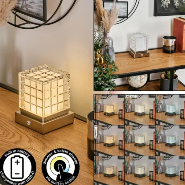 hofstein Medvik Lampe à poser LED Nickel mat, 1 lumière* Lampes Modernes