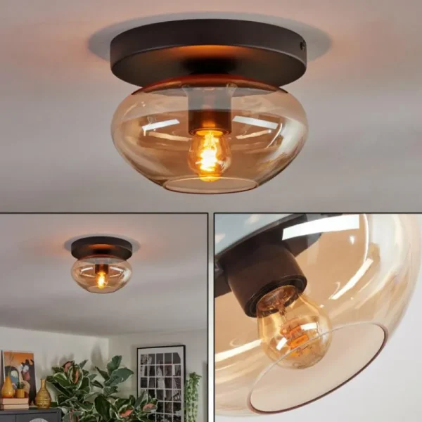 hofstein Mertola Plafonnier, Boule lumineuse Ambre, 1 lumière* Lampes En Verre