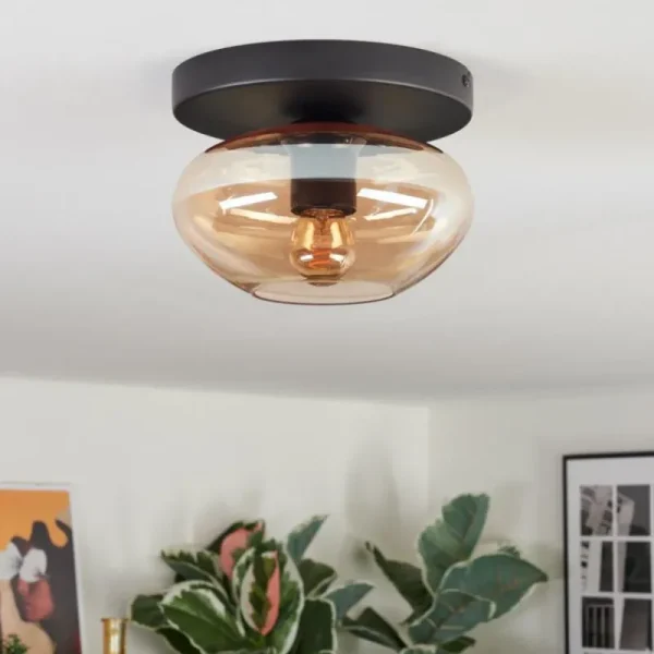 hofstein Mertola Plafonnier, Boule lumineuse Ambre, 1 lumière* Lampes En Verre