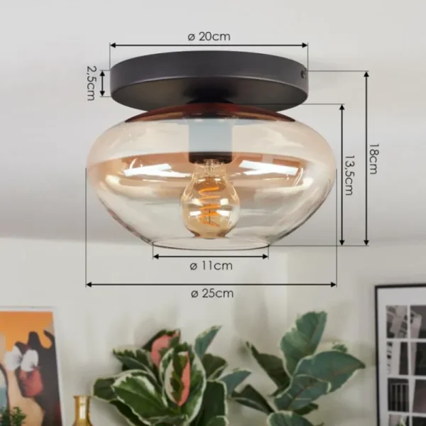hofstein Mertola Plafonnier, Boule lumineuse Ambre, Clair, 1 lumière* Lampes En Verre